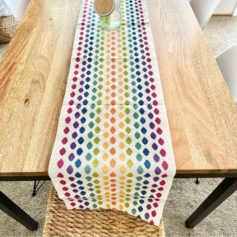 Crate&Barrel rainbow colorful Centerpiece on Multicolor Runner